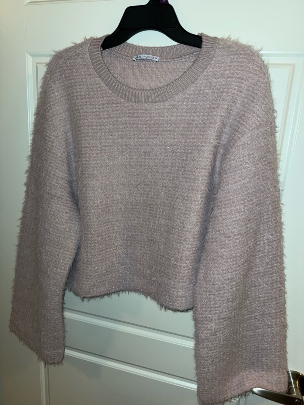 Zara Fuzzy Crewneck Sweater in Dusty Rose